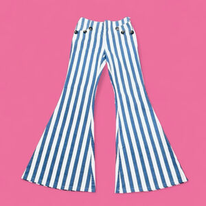 Circus TCES Blue White Striped Bell Bottom Pants Retro Flare Cotton Stretch S